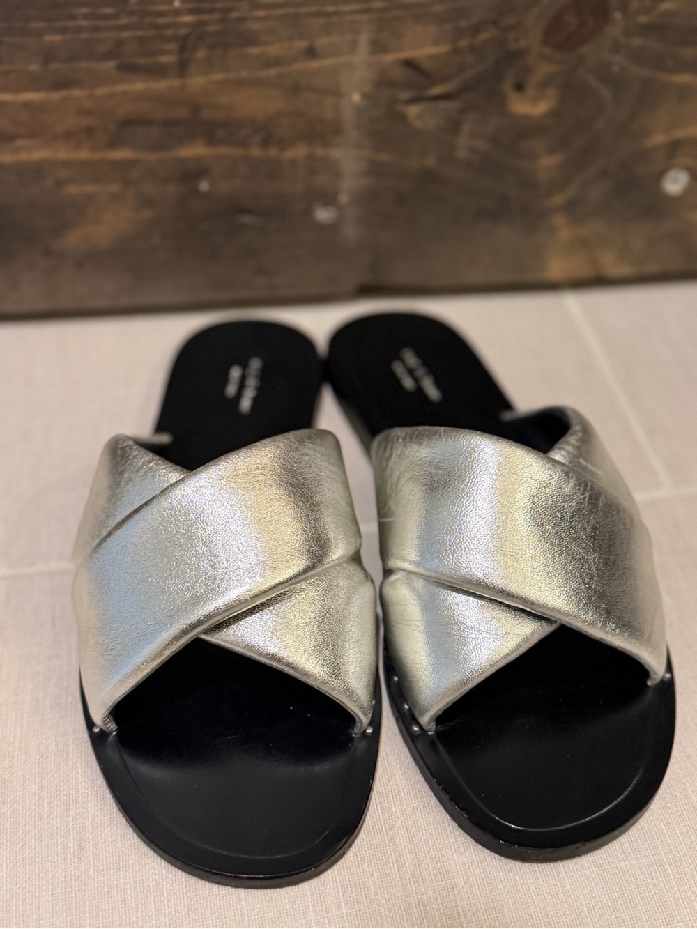 rag & bone Keaton Silver Metallic Crisscross Slide Sandals size 36 never worn - Picture 2 of 9